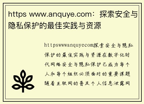 https www.anquye.com：探索安全与隐私保护的最佳实践与资源